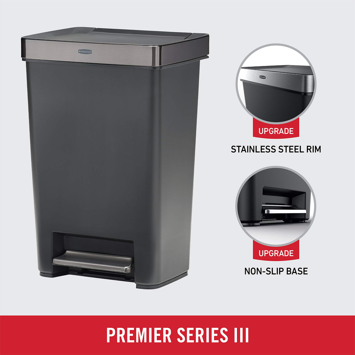 12.4 Gallon Charcoal Step-On Trash Can with Stainless Steel Rim R8856