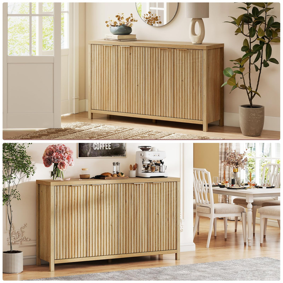 56" Golden Oak Buffet Cabinet C2219