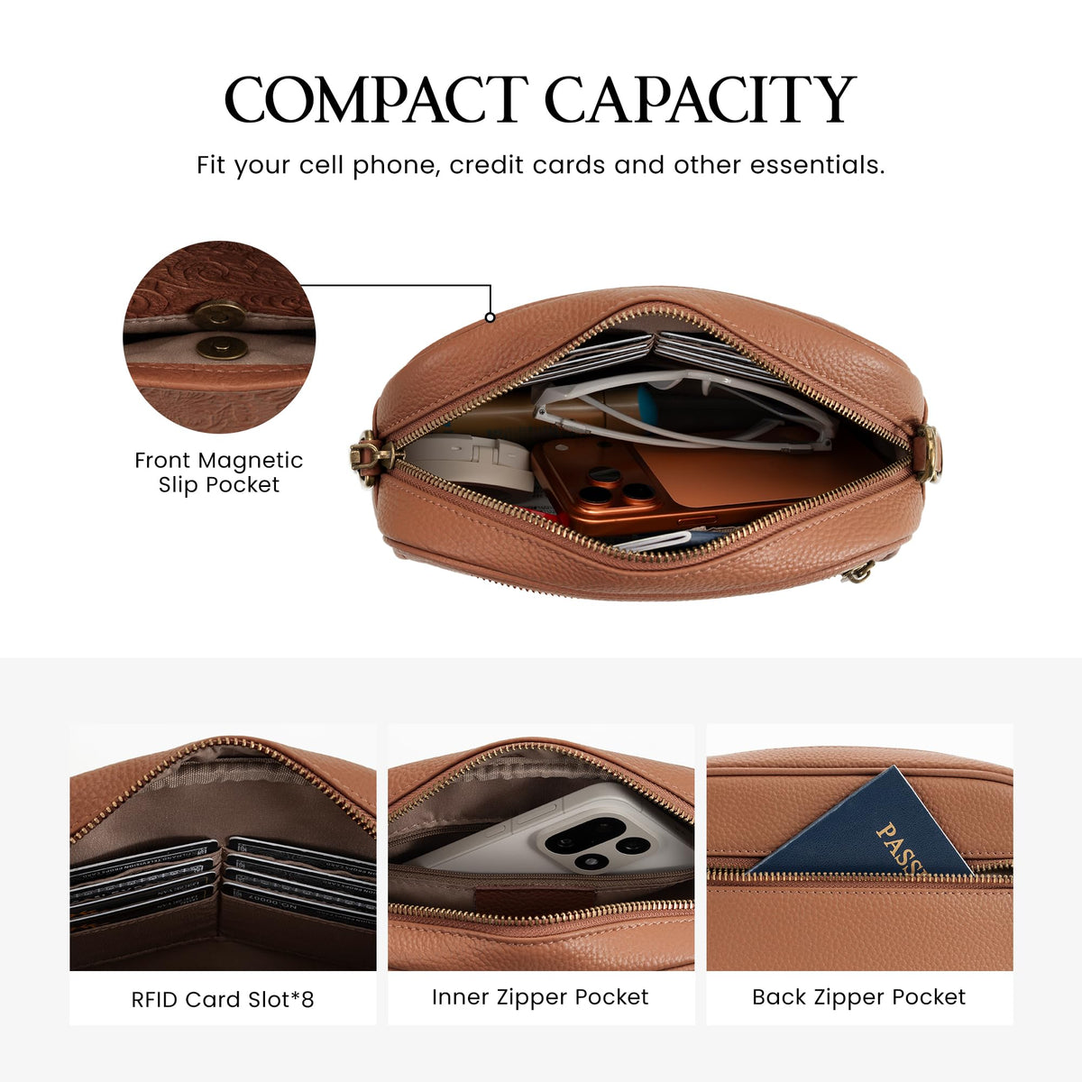 Anti-theft Genuine Leather Crossbody Bag with RFID Card Slots X19357