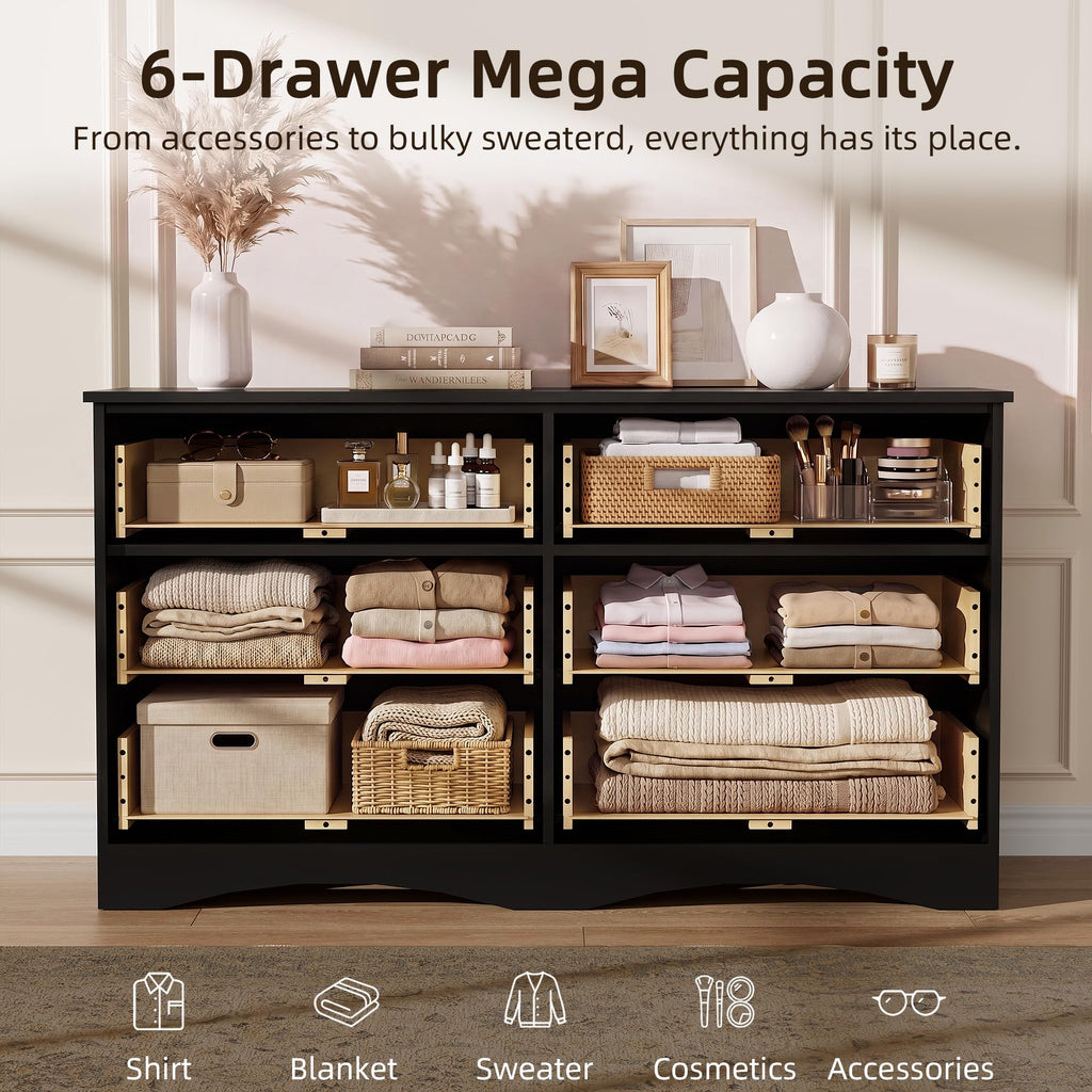 6 Drawer Fluted Wood Dresser U981