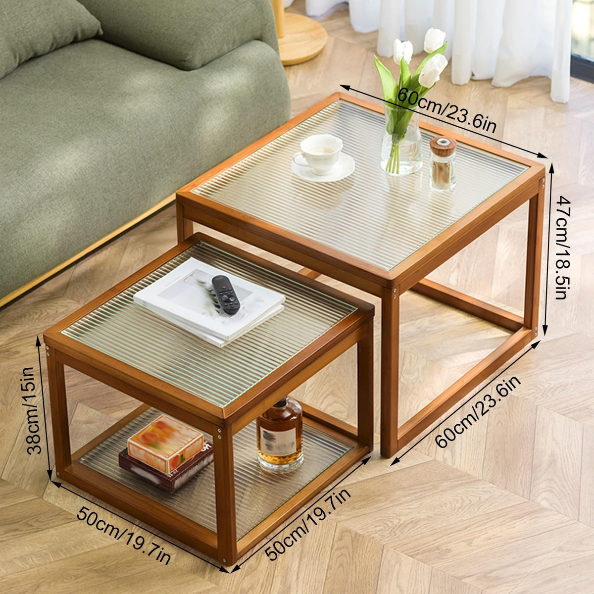 Square Coffee Table Set of Two, Natural Bamboo Q31572