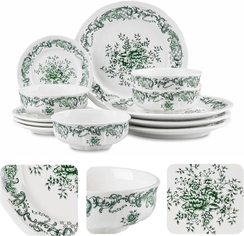 12-Piece Scalloped Edge Ceramic Dinnerware Set Q6579