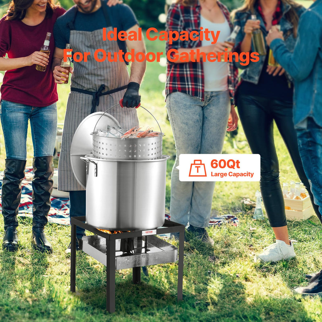 60 Qt Aluminum Seafood Boiling Pot with Strainer and Burner D7923