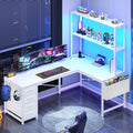 L Shaped Corner Desk with 4 Drawer, Power Outlet & LED Lights, White L91417