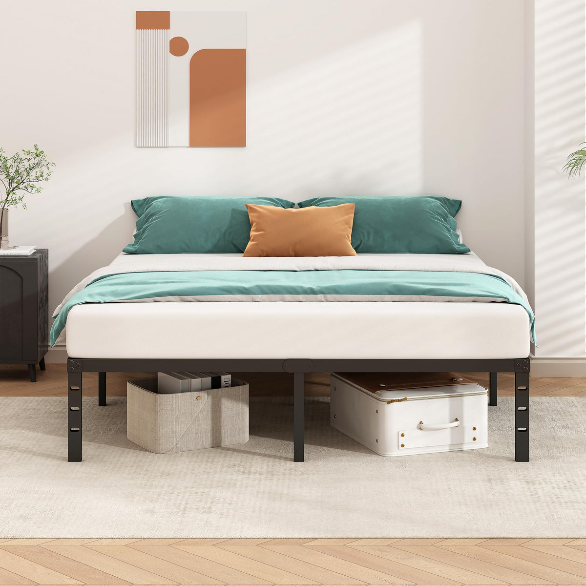 14 Inch Tall Black Metal Platform Twin Size Bed Frame F2379