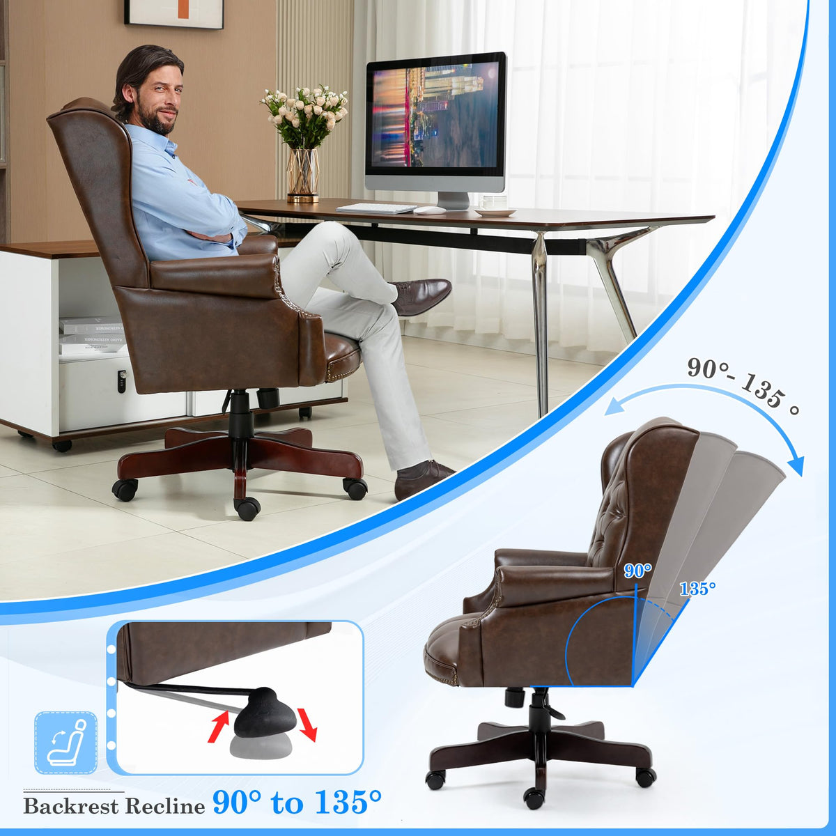 Big and Tall Brown Faux Leather Executive Office Chair D8457