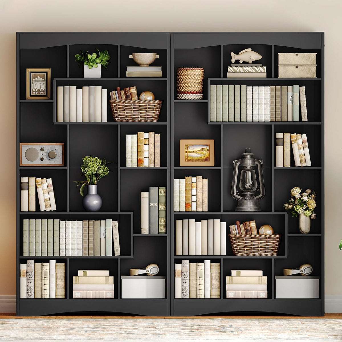 6-Tier Black Bookshelf with Open Shelves T10646