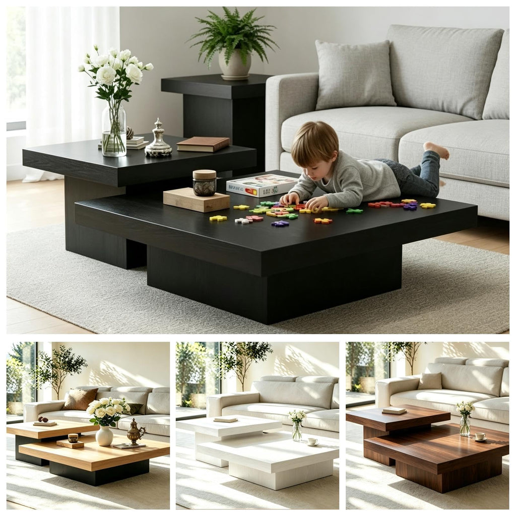 Coffee Table Set of 2 Square Wood Legs Q785499