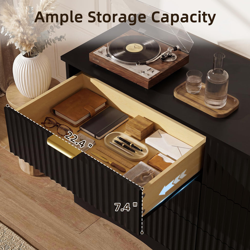 6 Drawer Fluted Wood Dresser U981