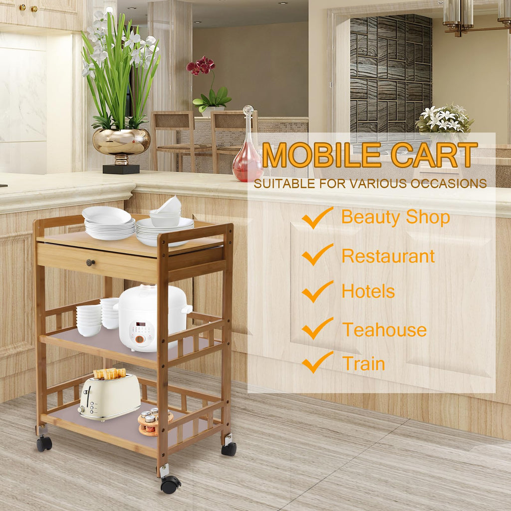 3-Tier Bamboo Kitchen Cart with Drawer W472744