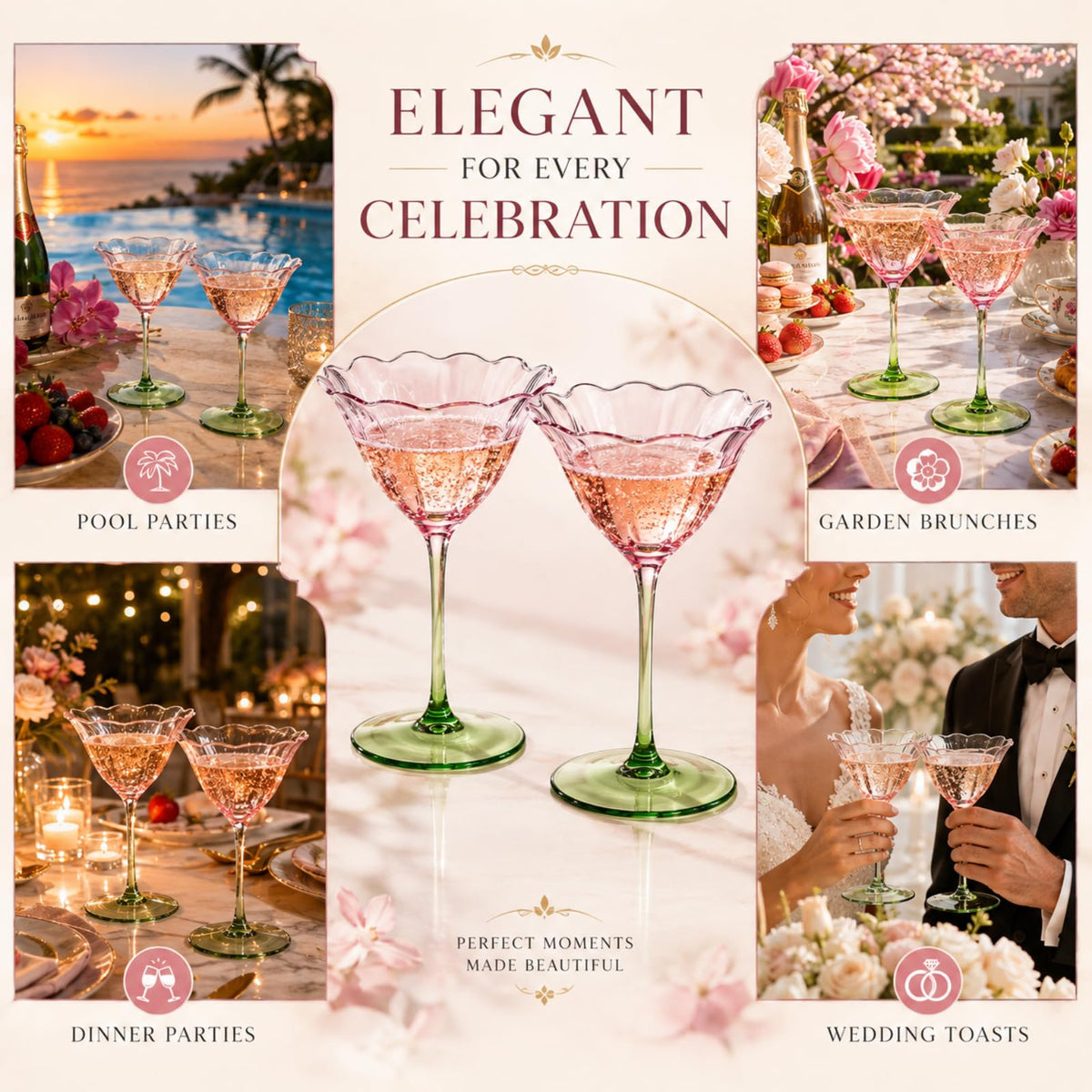 Pink Tulip Flower Cocktail Glasses 2 Set N63523