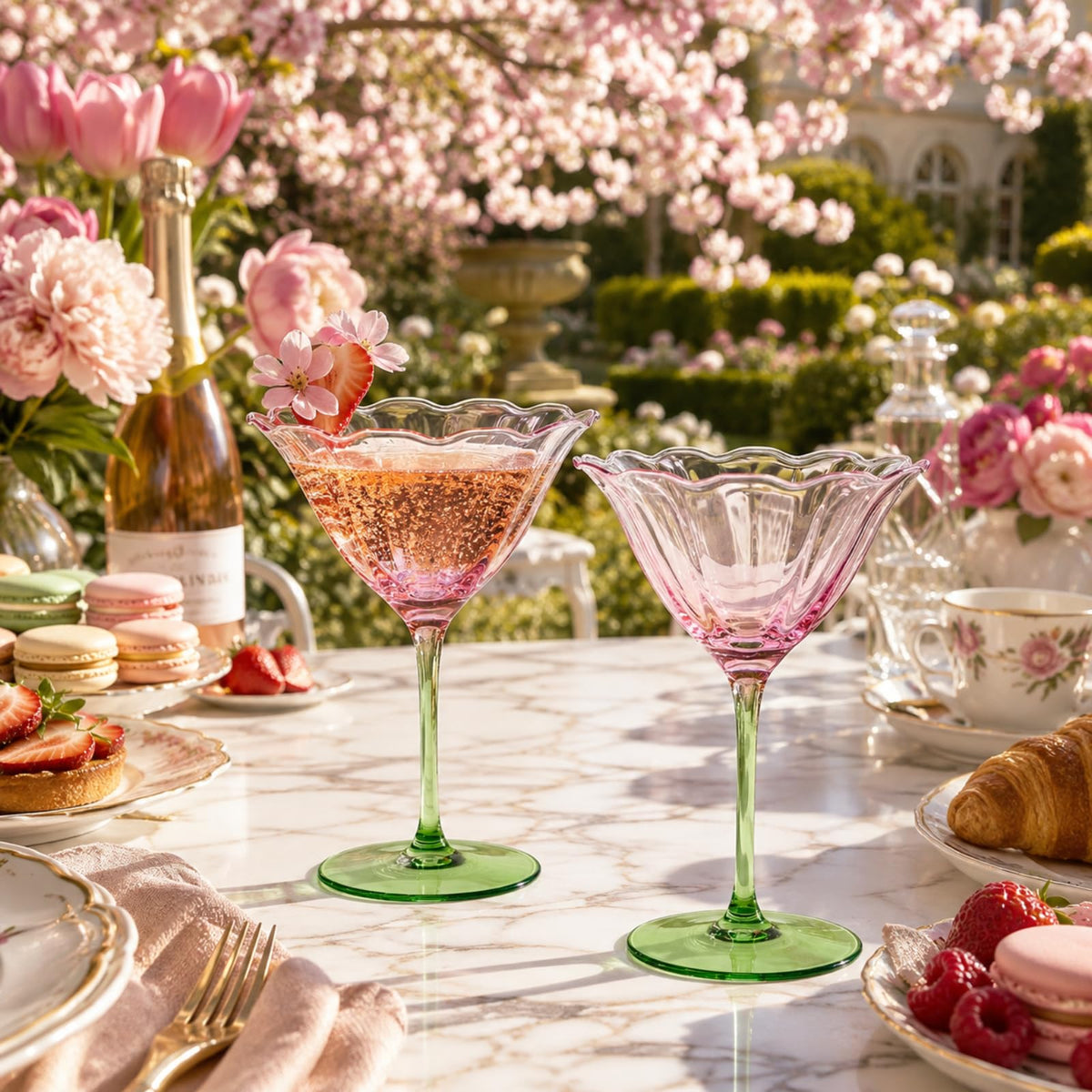 Pink Tulip Flower Cocktail Glasses 2 Set N63523