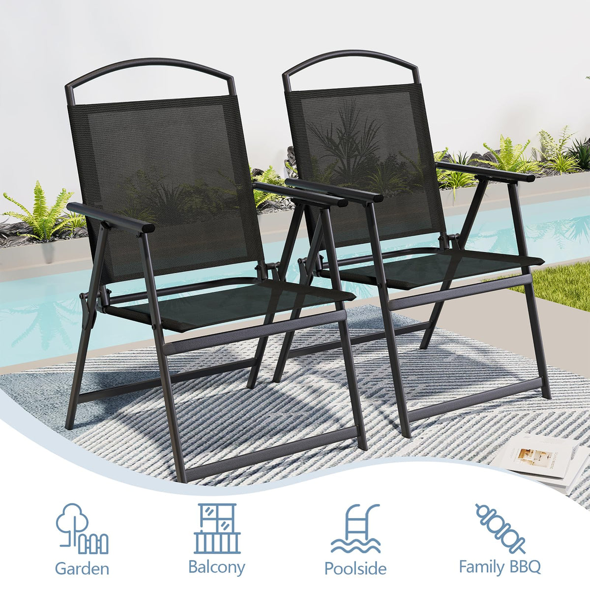 Folding Outdoor Chairs Set of 2 Black H4412