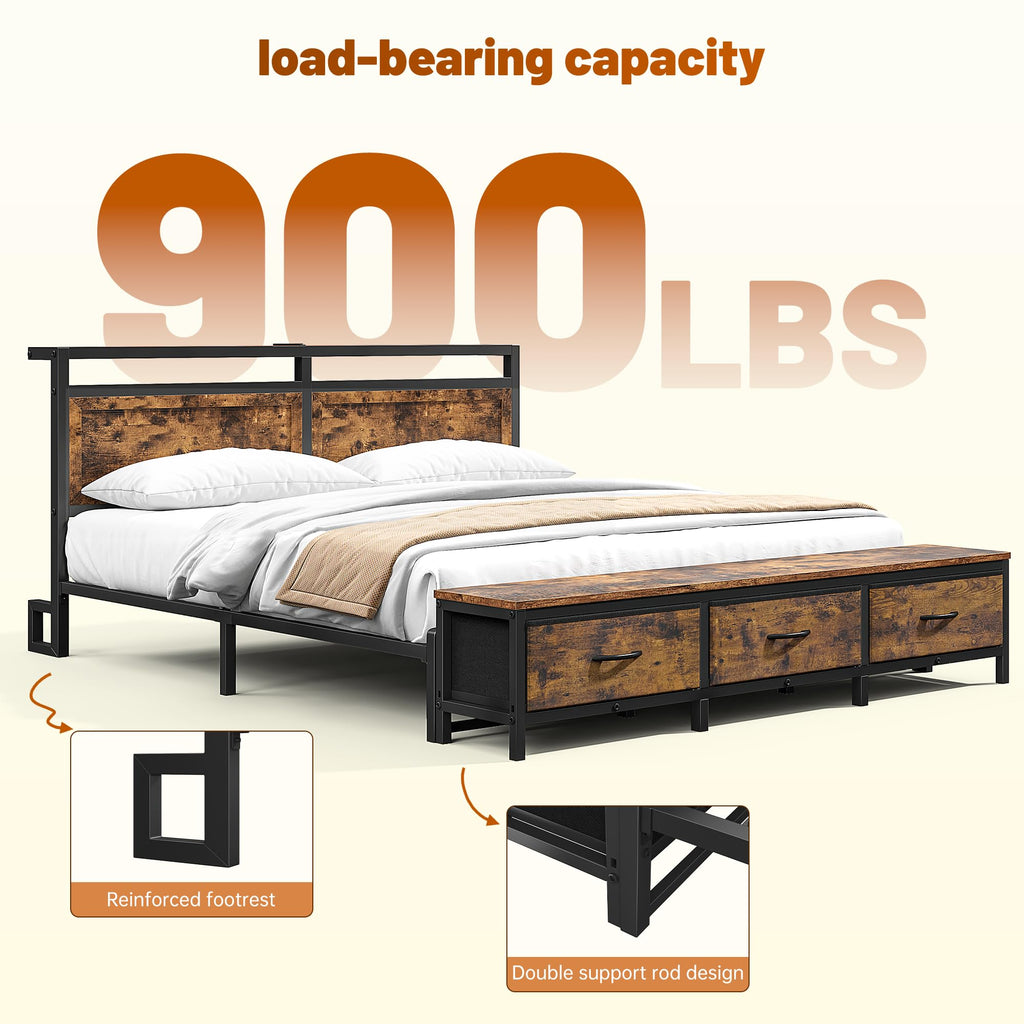 Queen Bed Frame with Ottoman & Charging Station N760