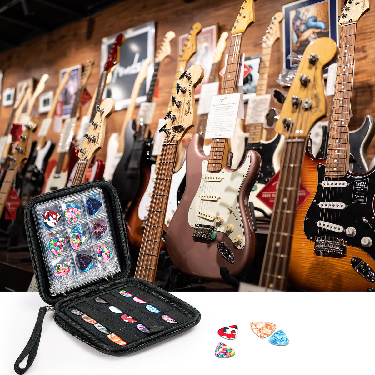 Black Guitar Pick Case Holds 84 pcs Picks Y505