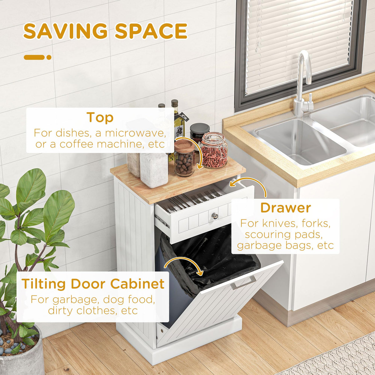 White Double Tilt-Out Trash & Recycling Cabinet O6638
