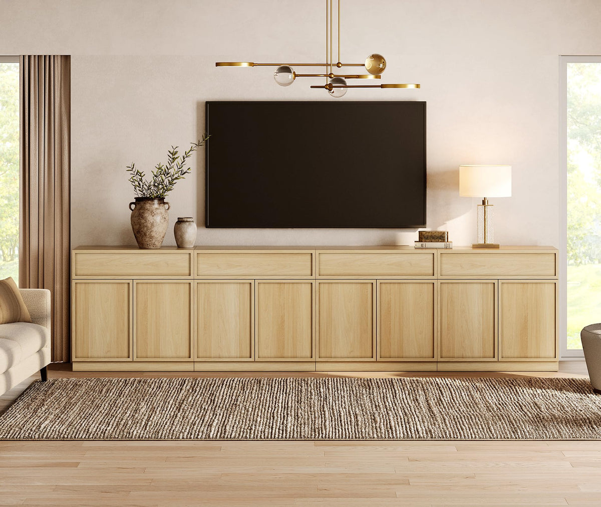 Oak TV Stand with 8 Doors and Drawers W9591