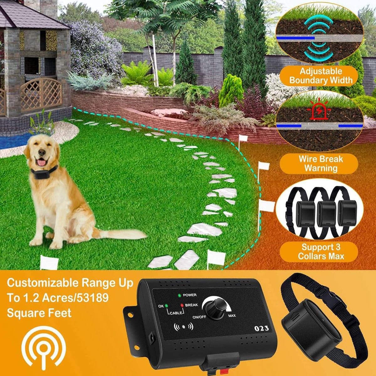 Electronic Dog Fence, In-ground/Aboveground Pet Containment System, Waterproof Training Collar M30190