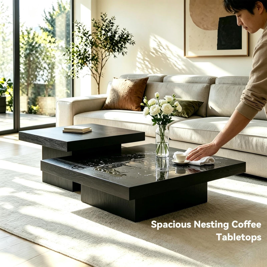 Coffee Table Set of 2 Square Wood Legs Q785499