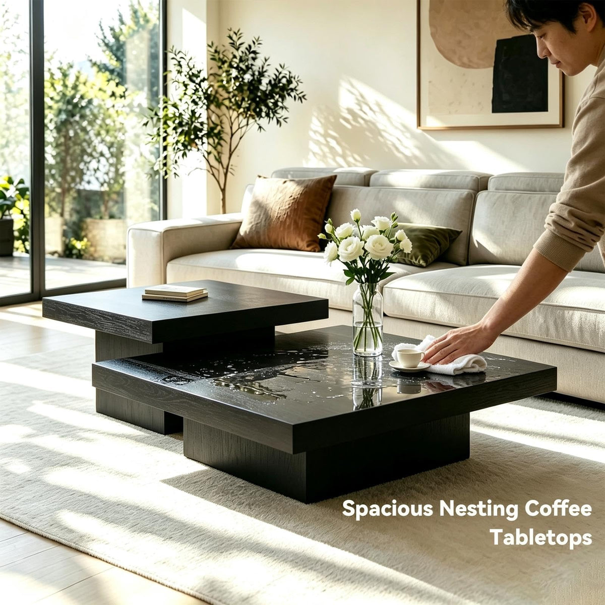Coffee Table Set of 2 Square Wood Legs Q785499