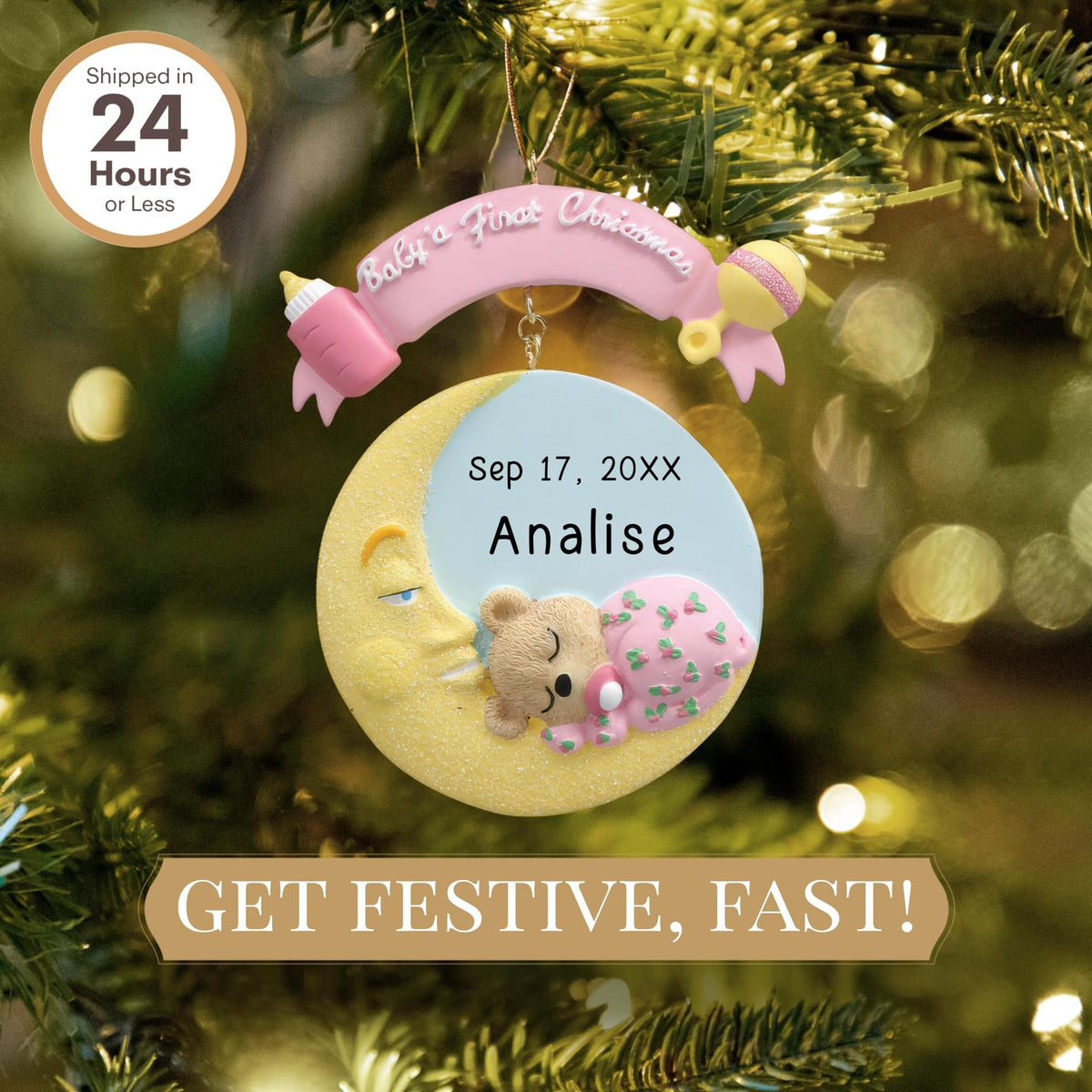 Pink Teddy Baby's First Christmas Ornament 2026 I997017