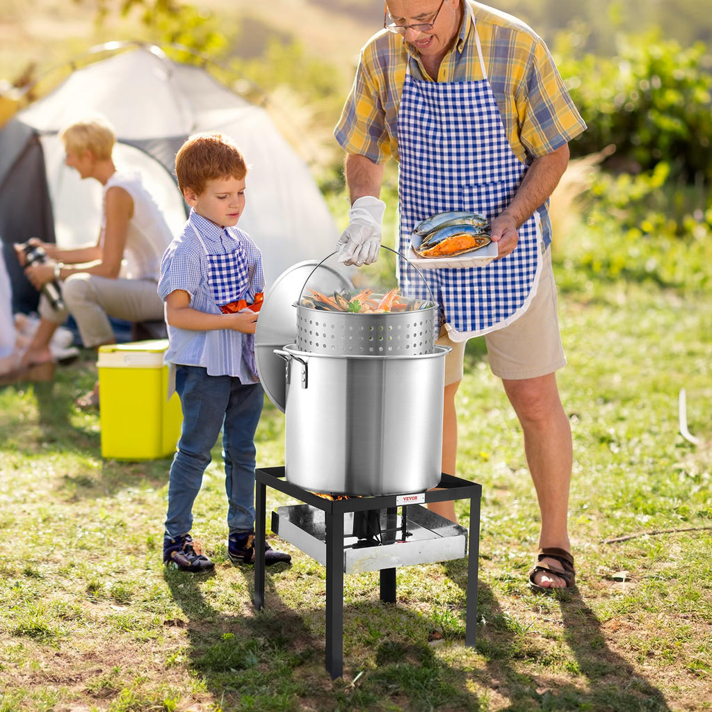 60 Qt Aluminum Seafood Boiling Pot with Strainer and Burner D7923