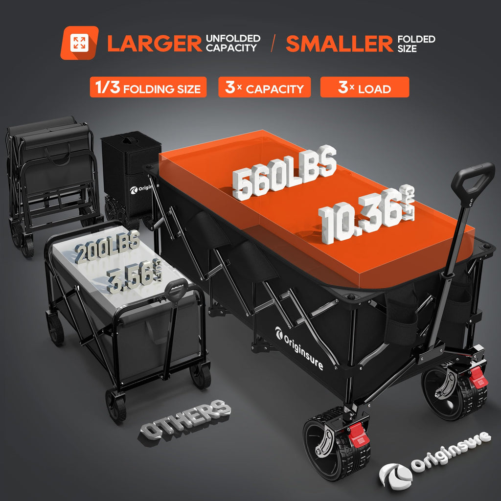 Black Foldable Beach Wagon with Big Wheels T189793