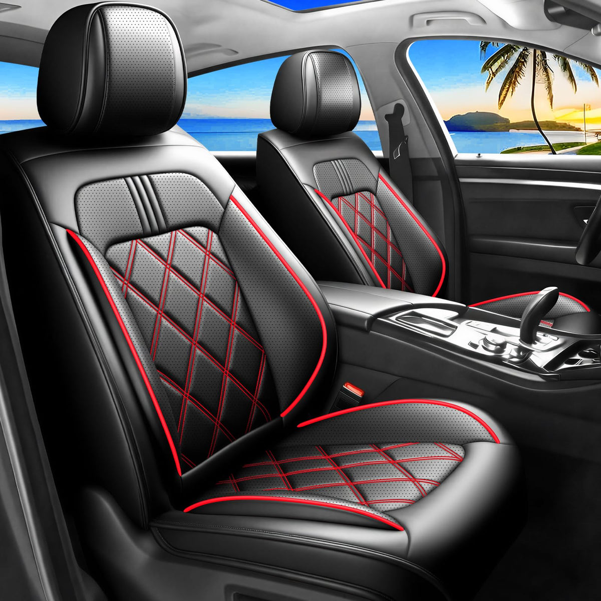 Car Seat Covers Red Black W700
