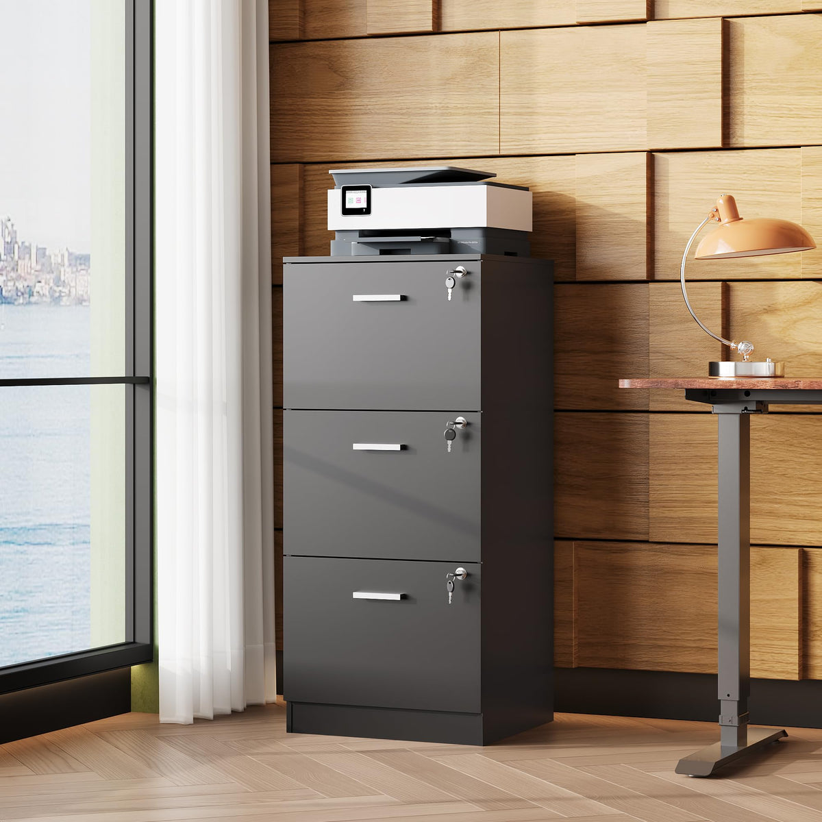 3 Drawer Wood File Cabinet with Lock V33998