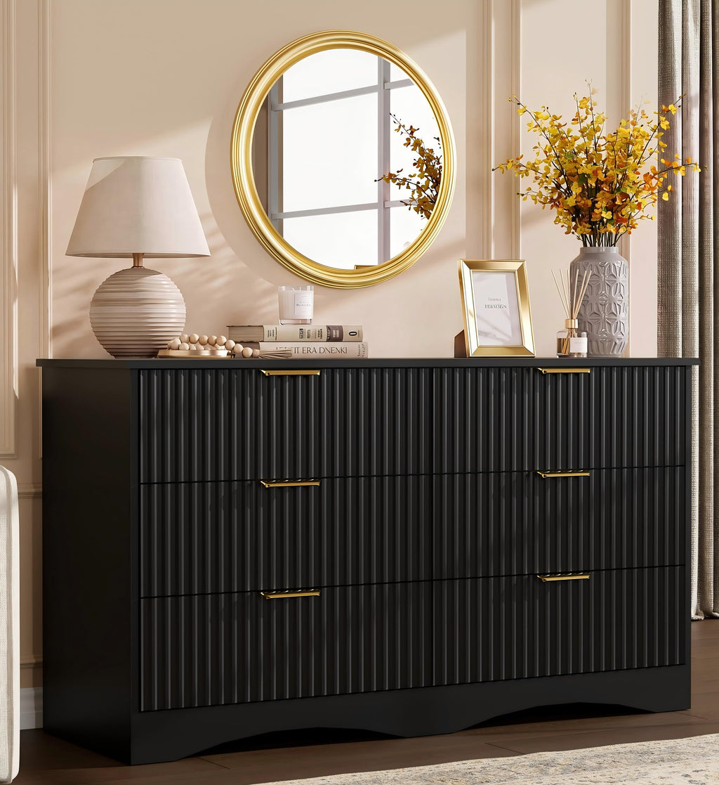 6 Drawer Fluted Wood Dresser U981