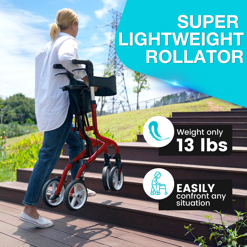 Lightweight Foldable Rollator Walker with Seat and 8" Rubber Wheels H481