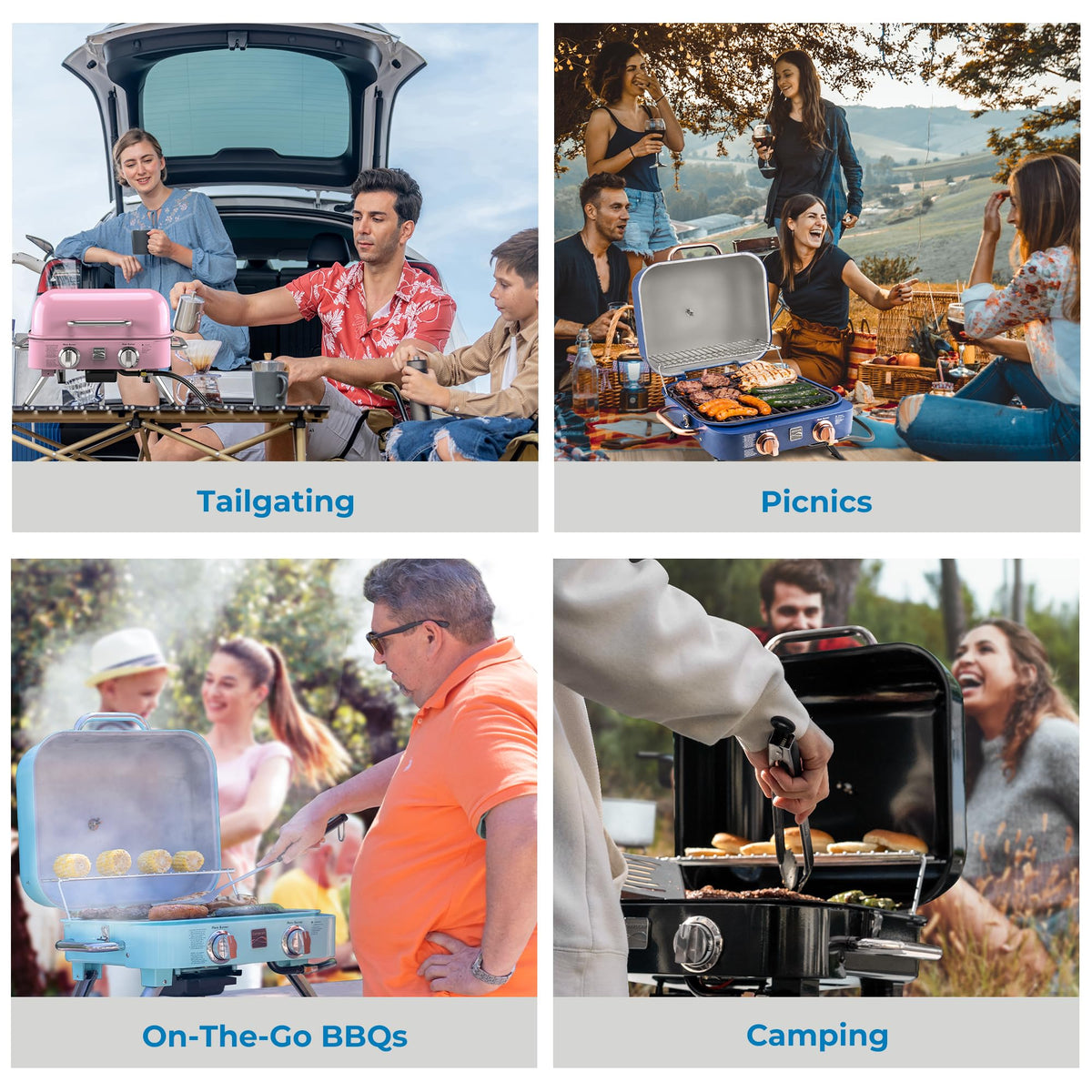 Portable Propane Gas Grill with Warming Rack, 2 Stainless Steel Burners, 14,000 BTUs, Red A569