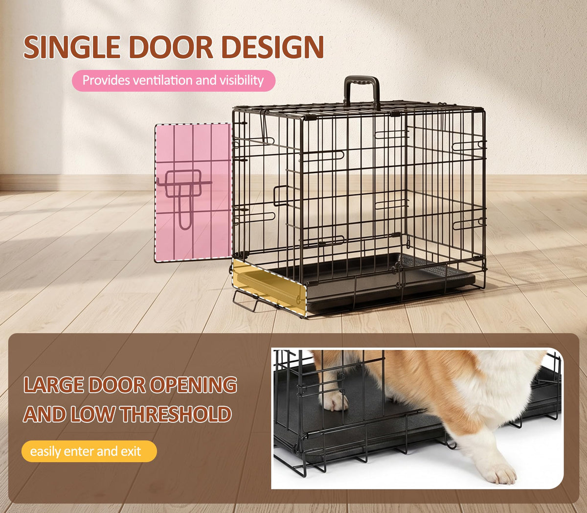 Portable Single Door Dog Crate with Removable Tray V322137