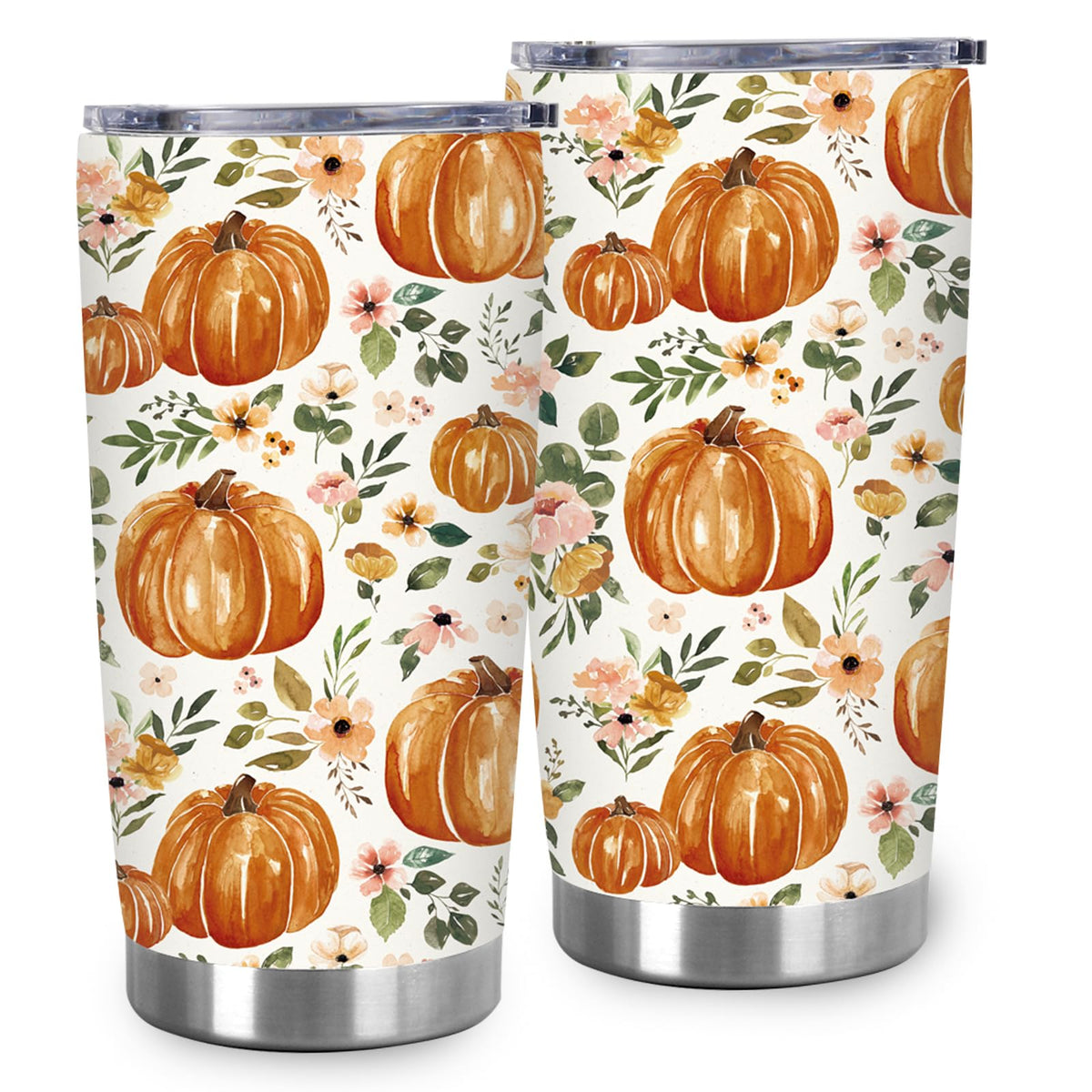 20 Oz Floral Pumpkin Tumbler with Lid Straw J368417