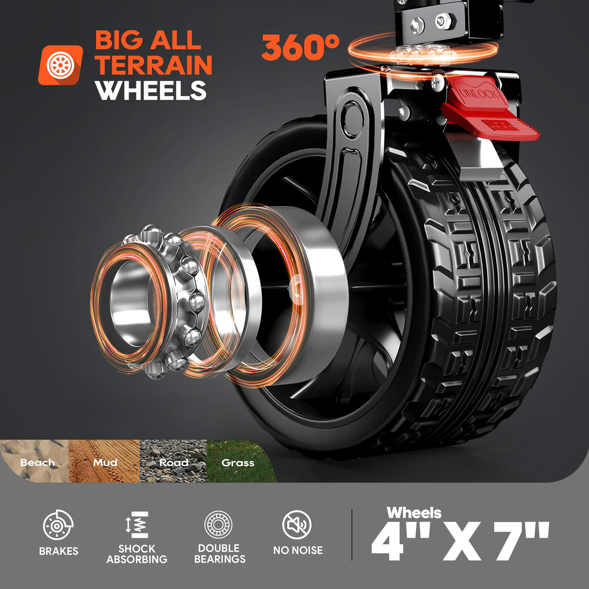 Black Foldable Beach Wagon with Big Wheels T189793