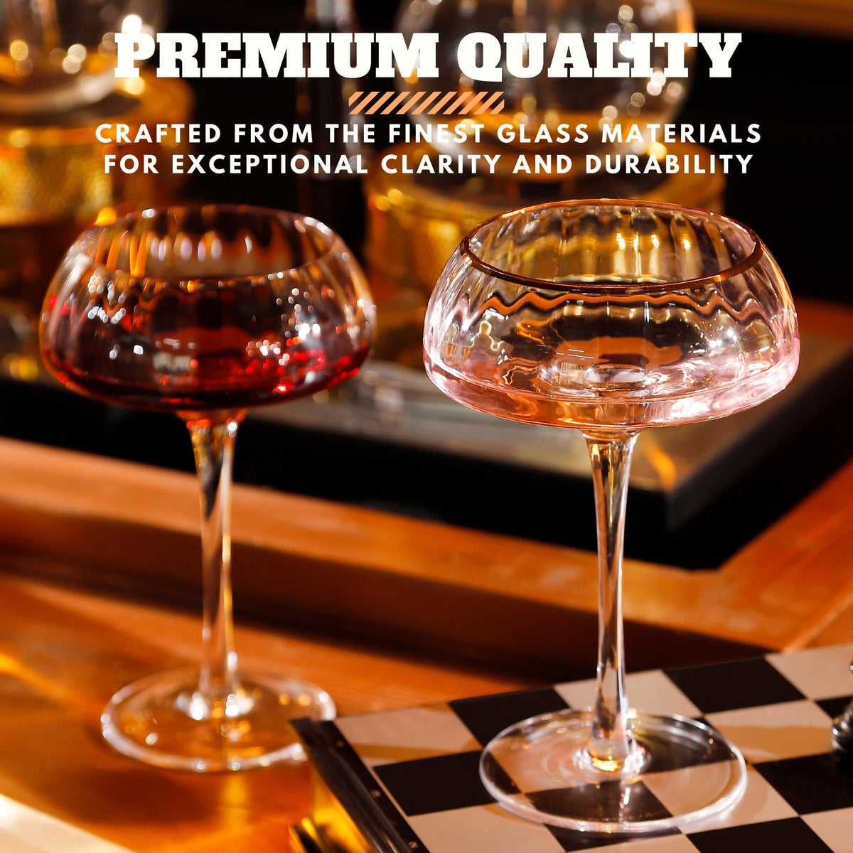 Coupe Glasses Set of 4 Hand Blown 8.45 oz Gold Rim P88944
