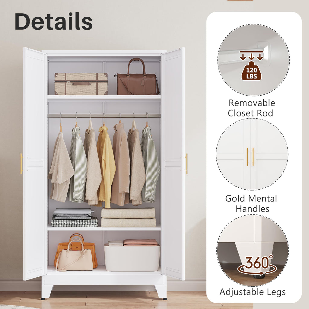Metal Armoire Wardrobe Closet with Mirror H992