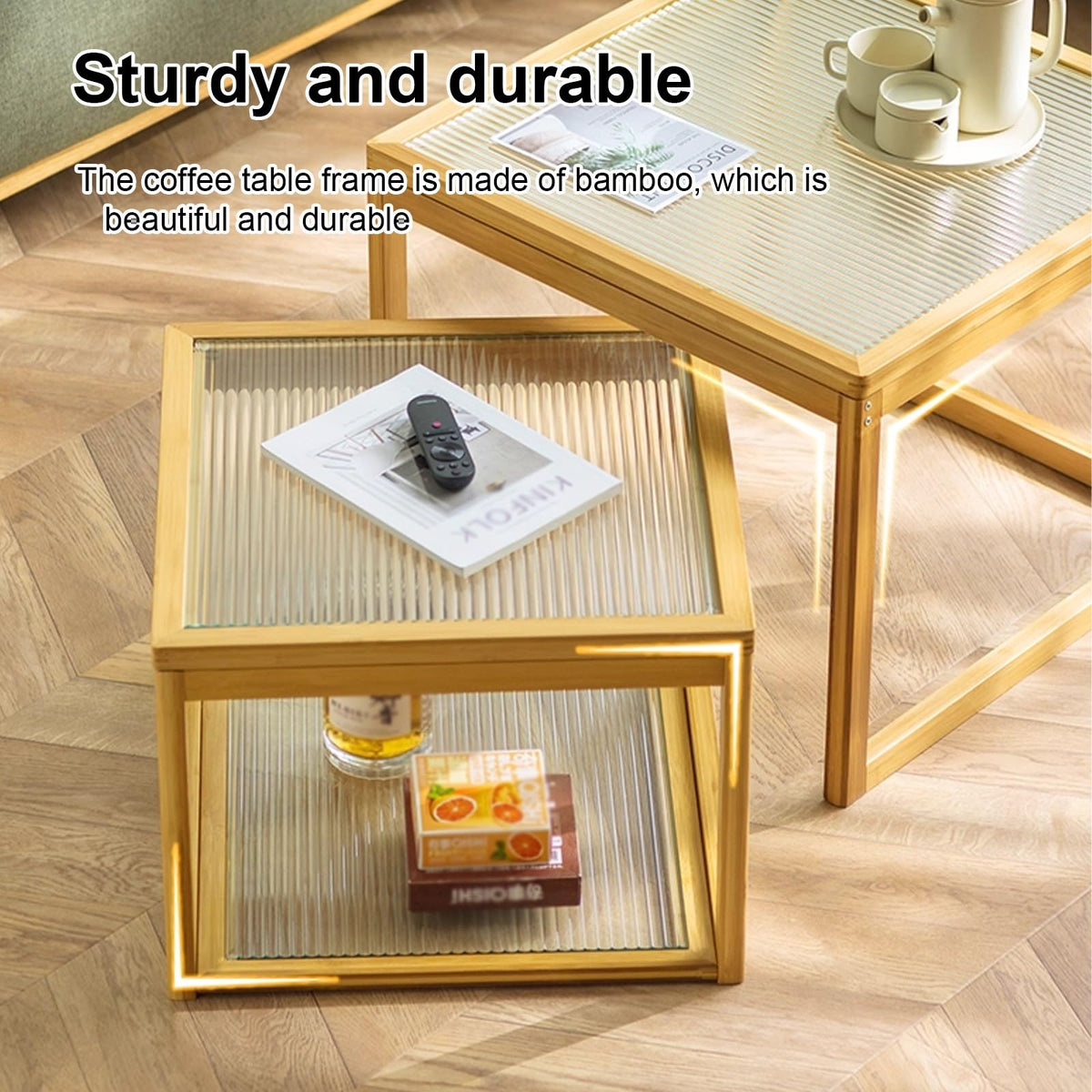 Square Coffee Table Set of Two, Natural Bamboo Q31572