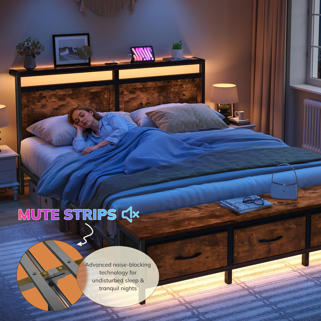 Queen Bed Frame with Ottoman & Charging Station N760