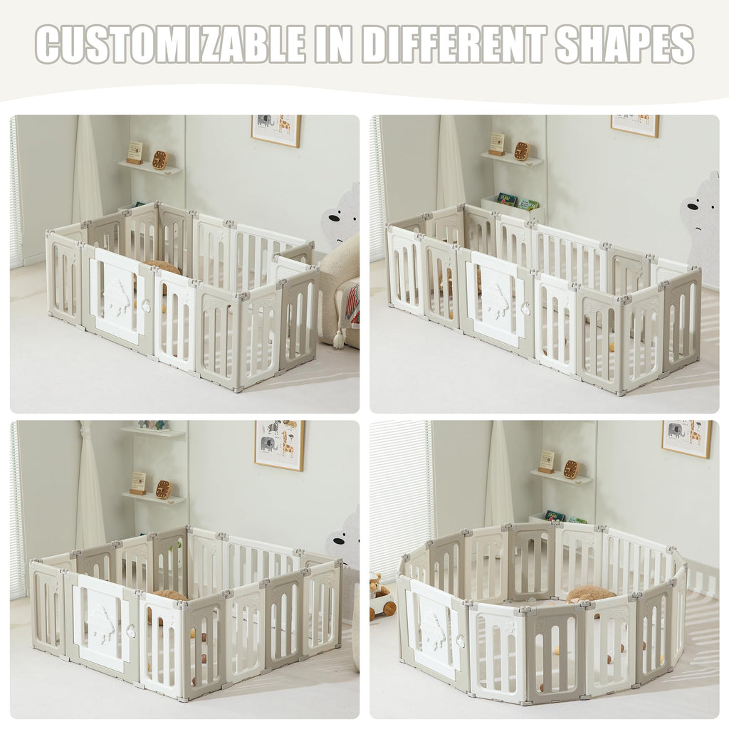 14 Panel Foldable Grey Baby Playpen T486