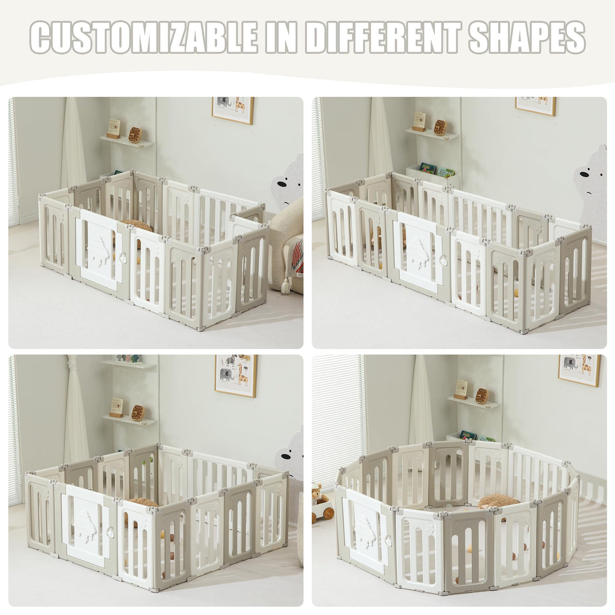 14 Panel Foldable Grey Baby Playpen T486