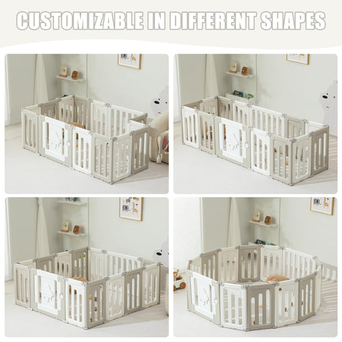 14 Panel Foldable Grey Baby Playpen T486