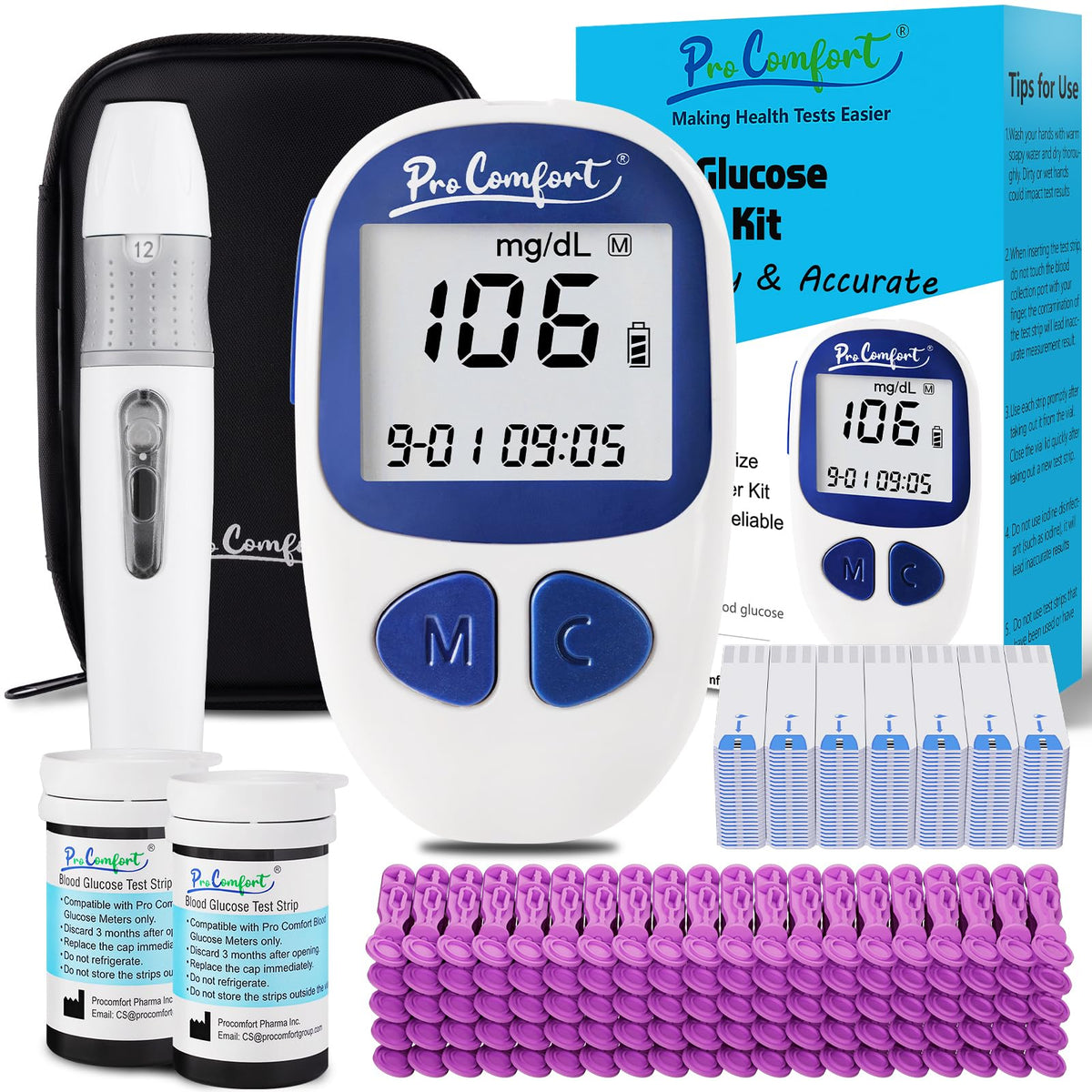 Blood Sugar Testing Kit with 100 Test Strips Lancing Device 100 Lancets V354936
