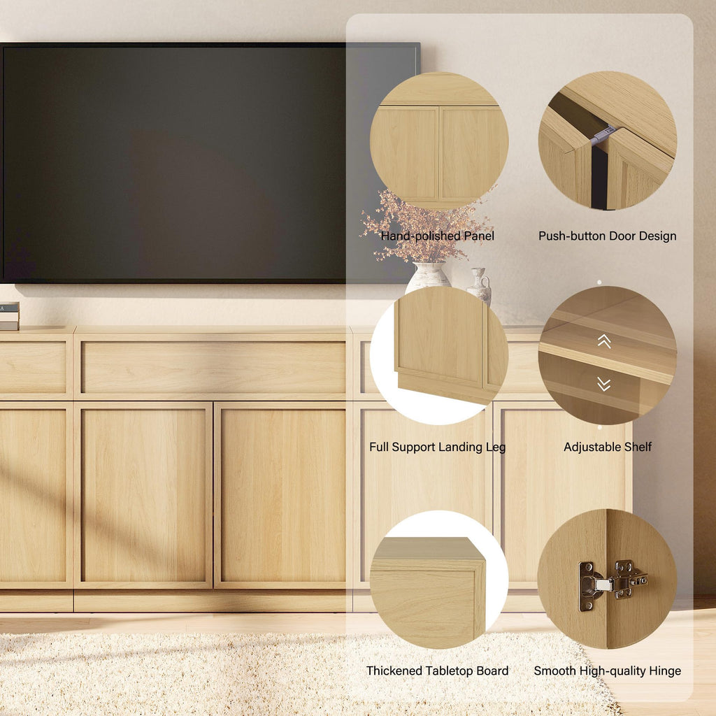Oak TV Stand with 8 Doors and Drawers W9591