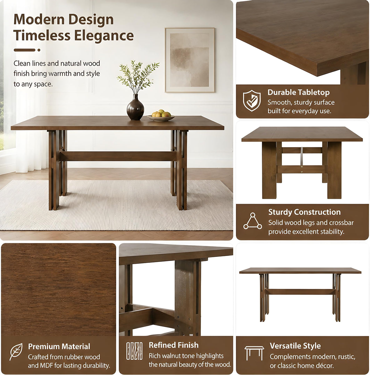 7-Piece Rubber Wood Dining Table Set with Chairs P448