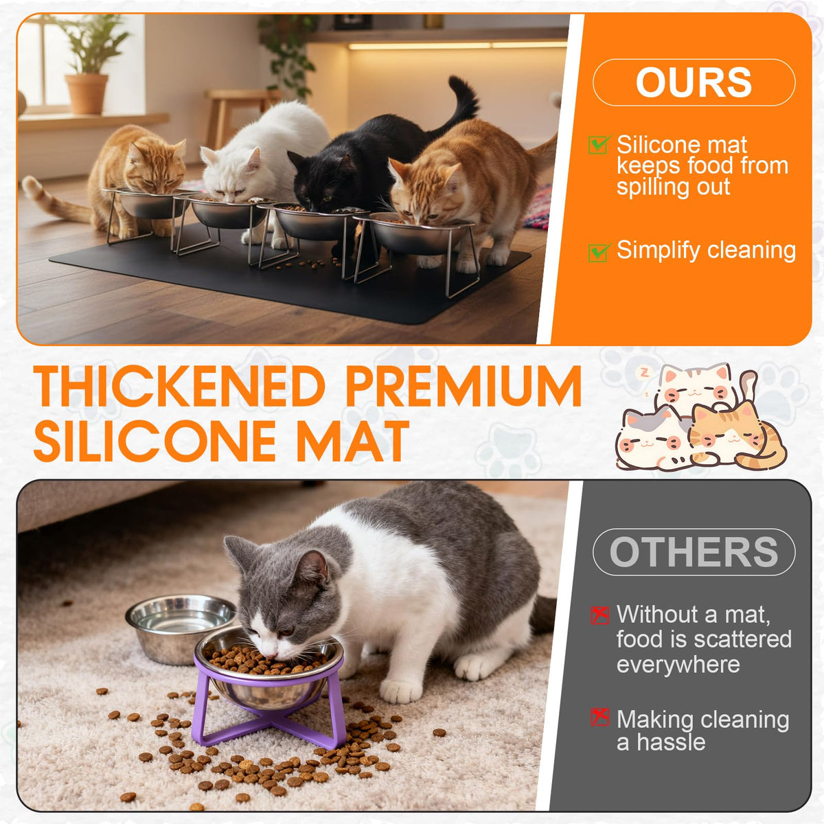 4 Set Elevated Stainless Steel Cat Food Water Bowls C9314