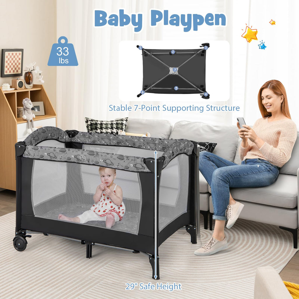 4 in 1 Portable Baby Playard with Bassinet and Changing Table U780