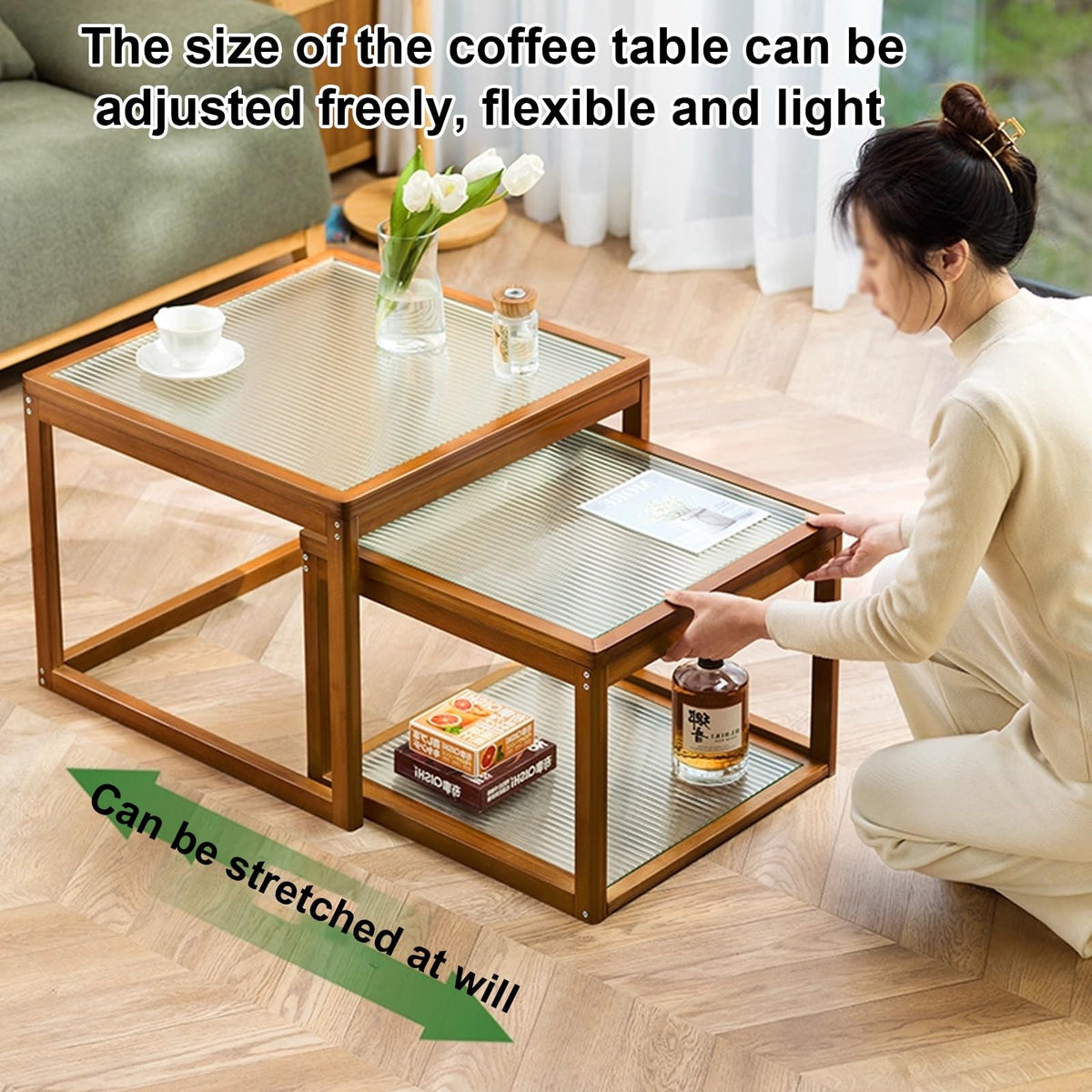 Square Coffee Table Set of Two, Natural Bamboo Q31572