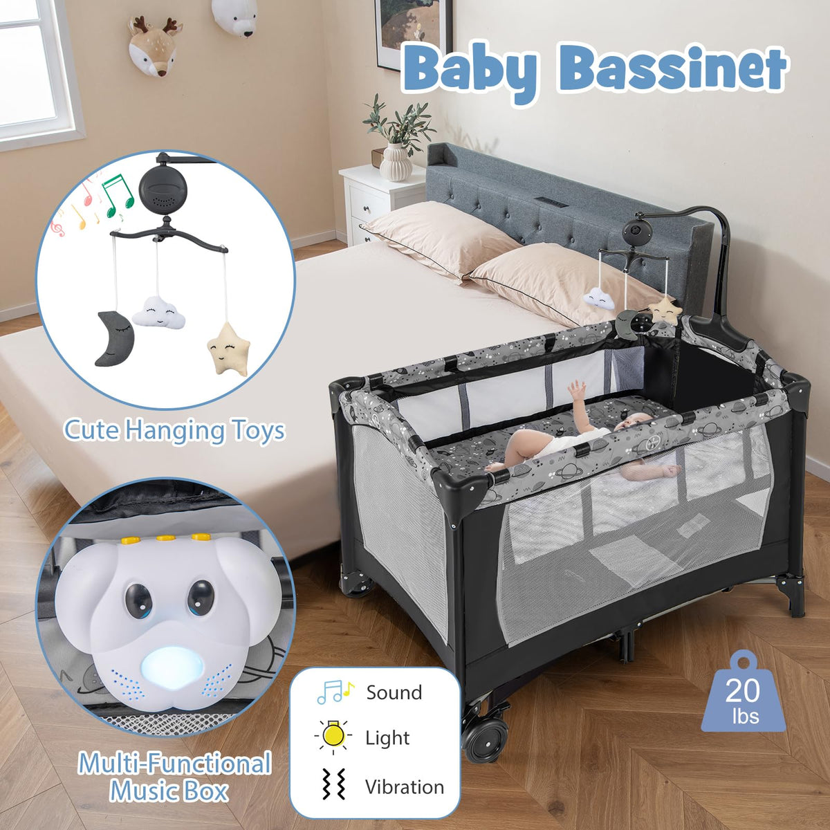 4 in 1 Portable Baby Playard with Bassinet and Changing Table U780
