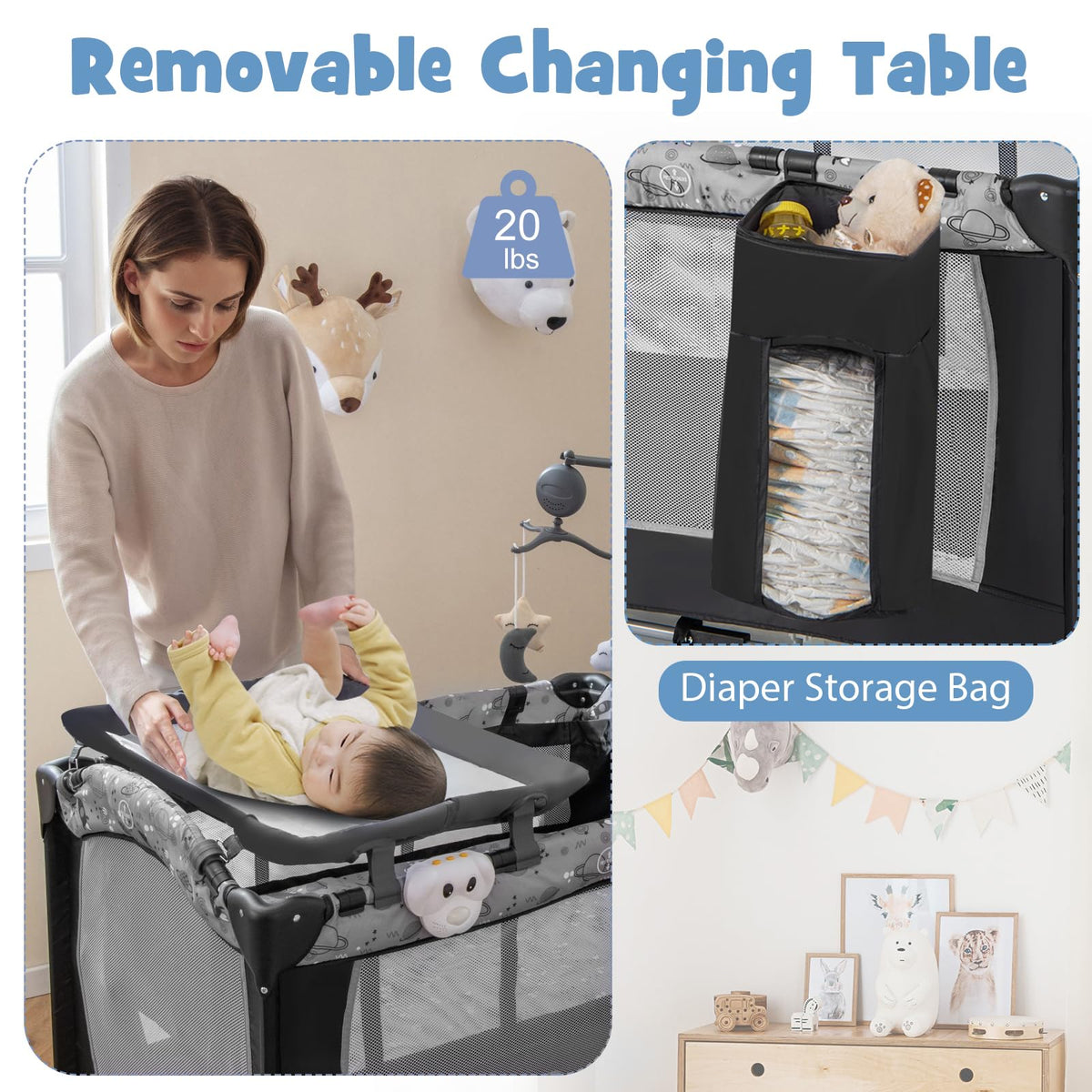 4 in 1 Portable Baby Playard with Bassinet and Changing Table U780